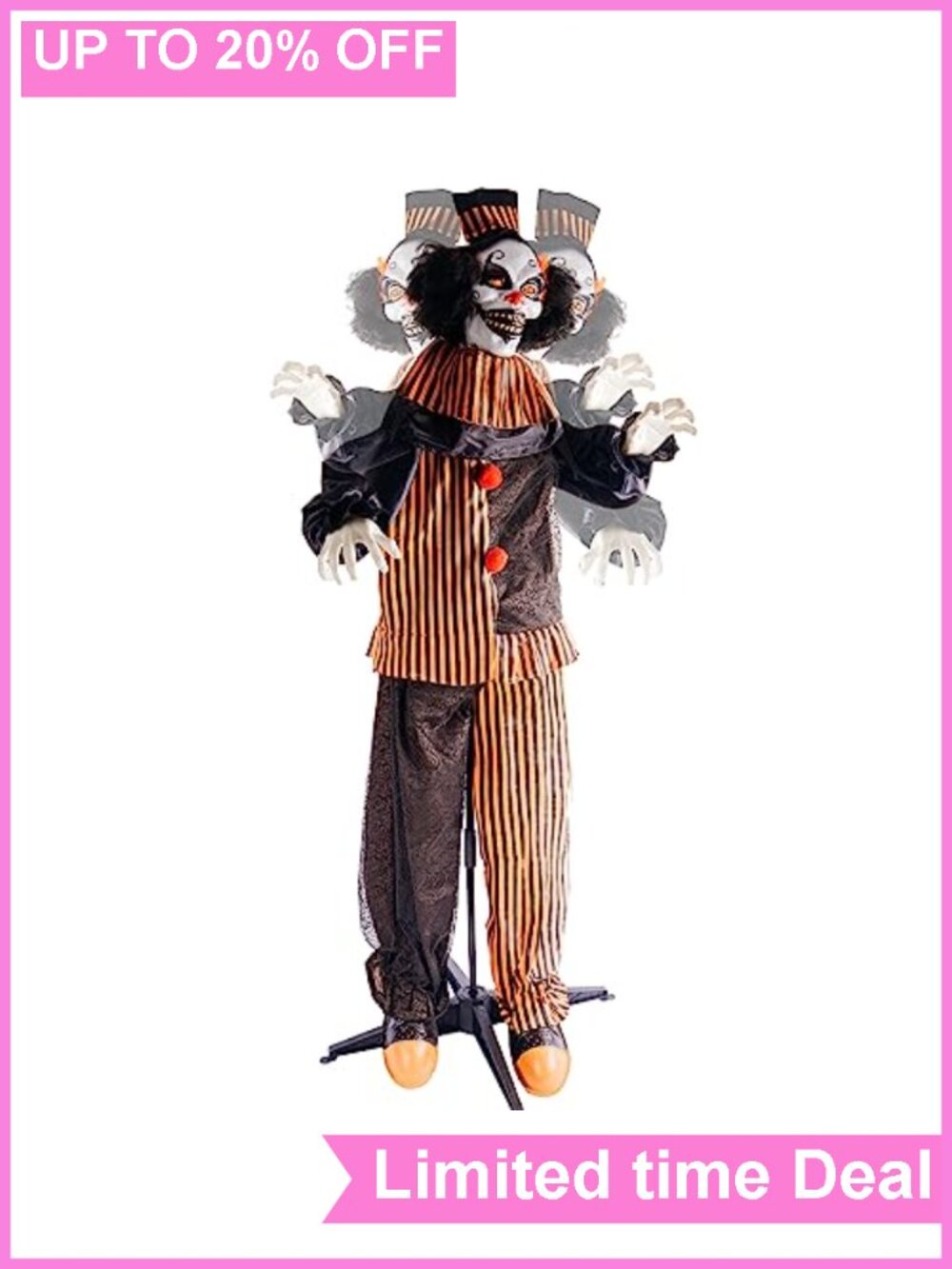 Life Size Animatronic Clown Halloween Decoration Poseable Arms Lighted Prop